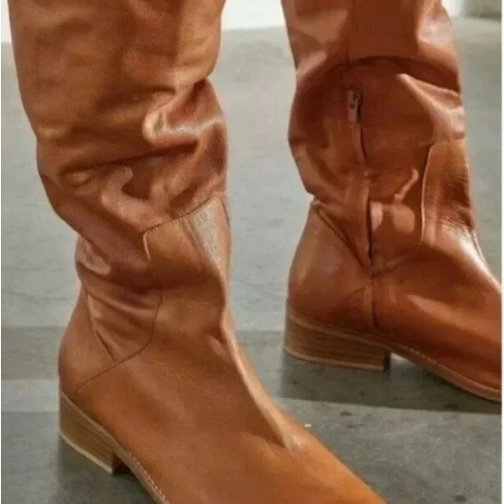 Free People Tan Over-the-Knee Leather Boots - New Without Tagd - Picture 4 of 5